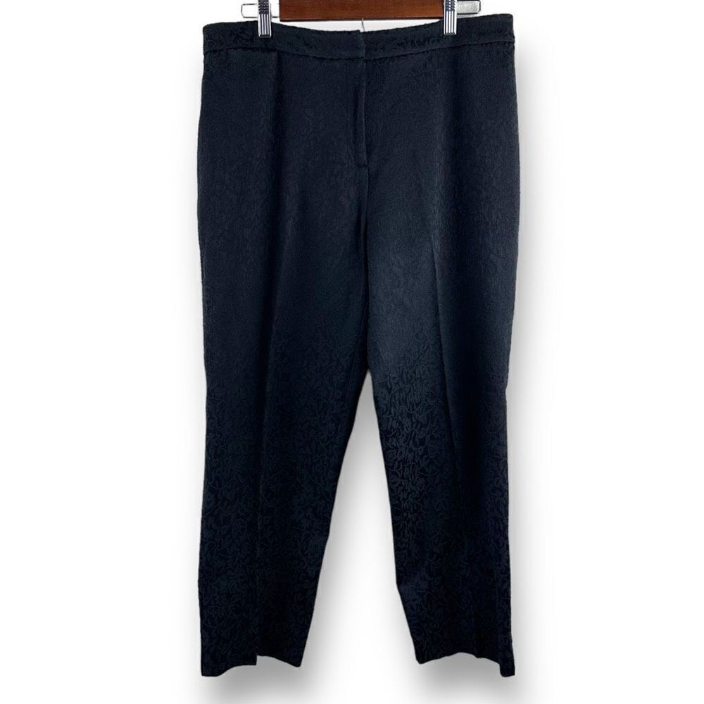 Jones New York Womens Dark Gray Textured Floral Tapered Ankle Dress Pants 14